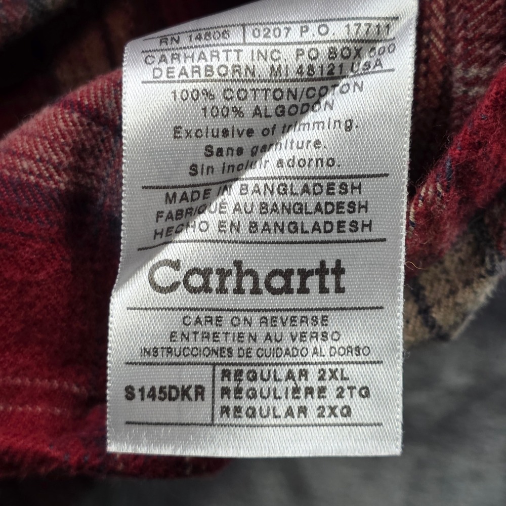 Carhartt Flannel Shirt 2XL Red Mens Relaxed Fit Cotton Plaid Workwear Button Up - Picture 7 of 10